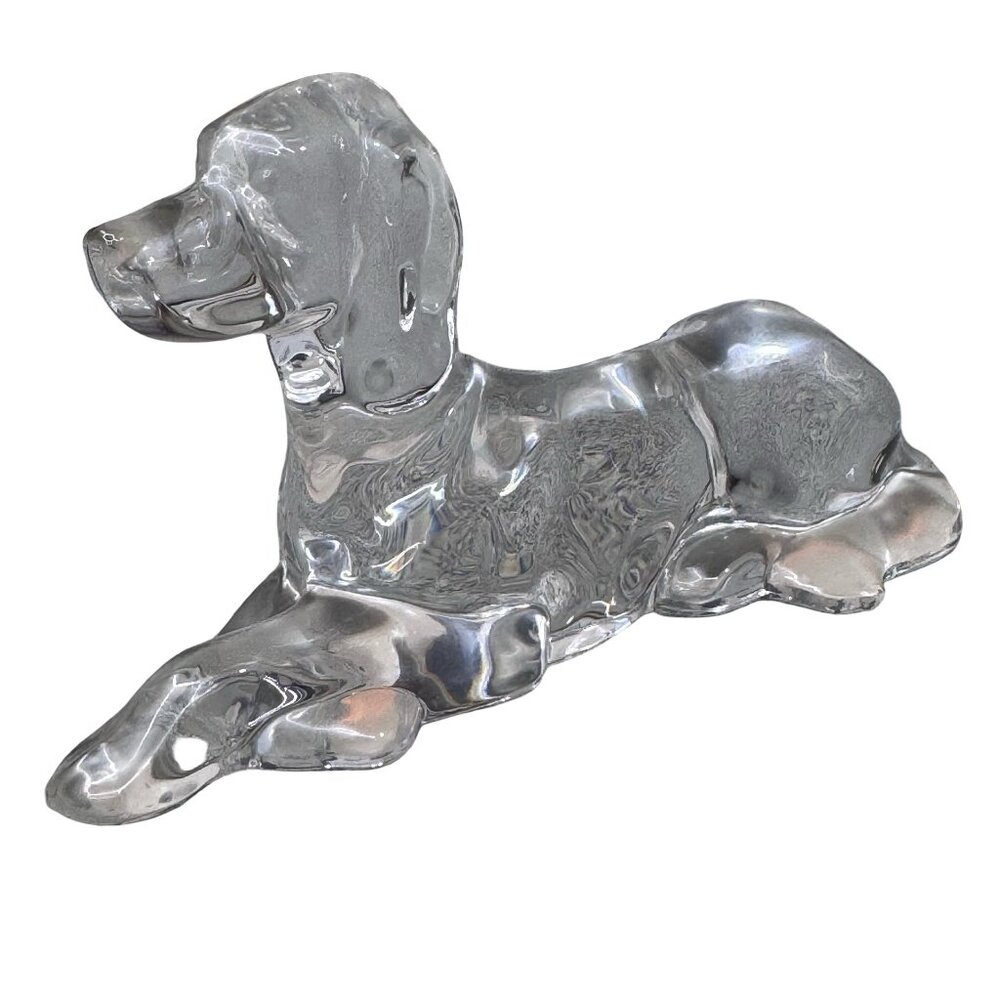 Hadeland Glassverk Norway Clear Crystal Art Glass Dog Figurine Hound Paperweight